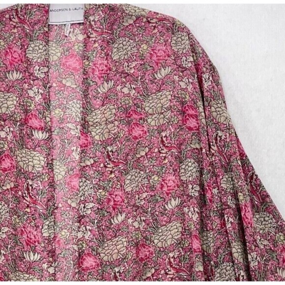 Anthropologie Andersen & Lauth Kimono Women OS Pink Floral Boho Fairy Coquette - Picture 13 of 13